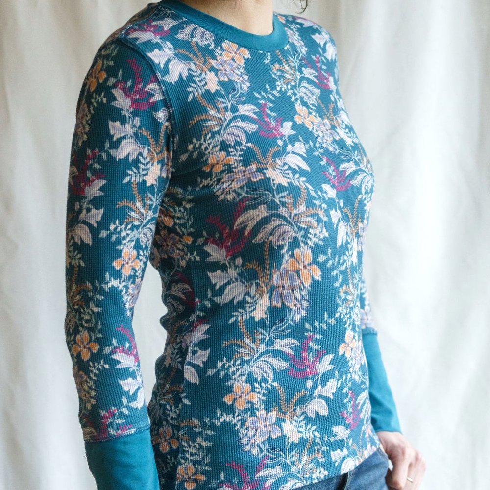 Sundance Floral Waffle Knit Thermal Top  - Teal, M